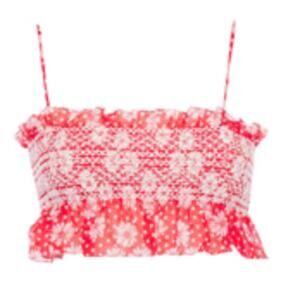 Lisa Marie Fernandez Cropped smocked printed cotton voile top red